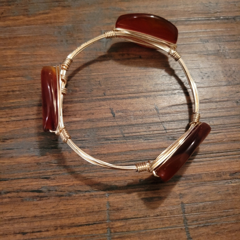 Gold Wire & Amber Colored Stone Bracelet